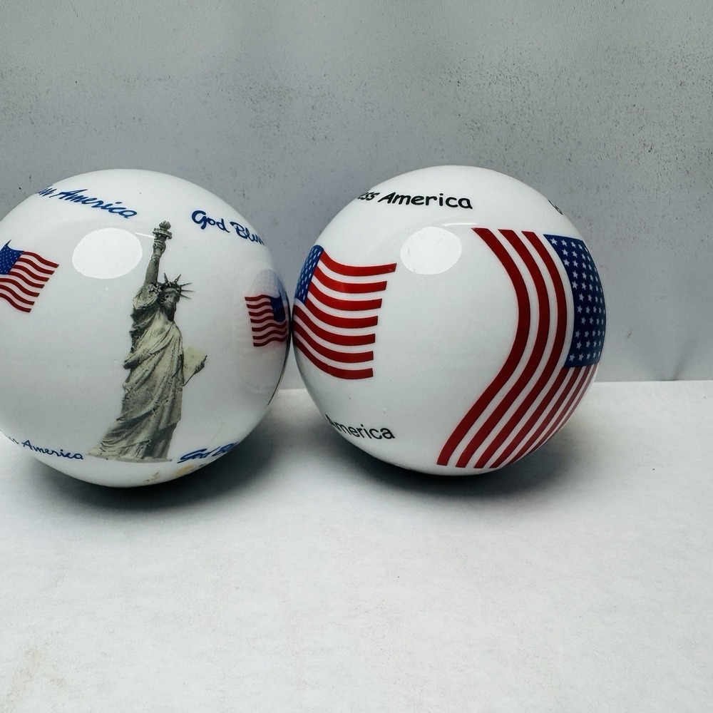 3" Patriotic Porcelain Ball God‎ Bless America-Lady Liberty-Flag Lot Of 2